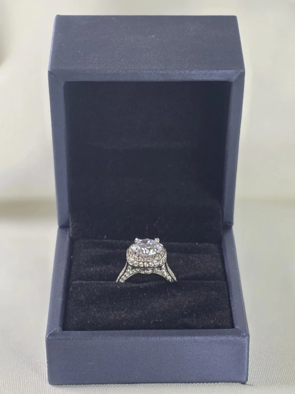Italo Halo White Sapphire Engagement Ring 925 Sterling Silver Size 5 New in Box